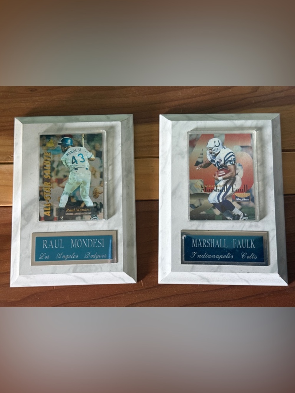 Vintage Marshall Faulk Raul Mondesi Card Frames Set NFL MLB 5x7